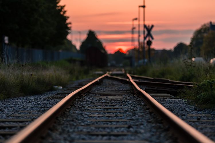 Train tracks at sunset