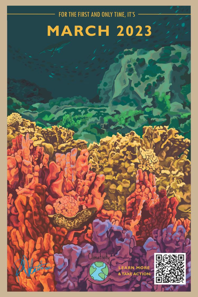 A drawing depicting a colorful coral reef