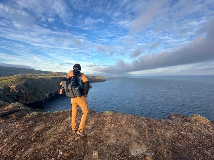 Looking out onto the water from a cliff on Santa Cruz island